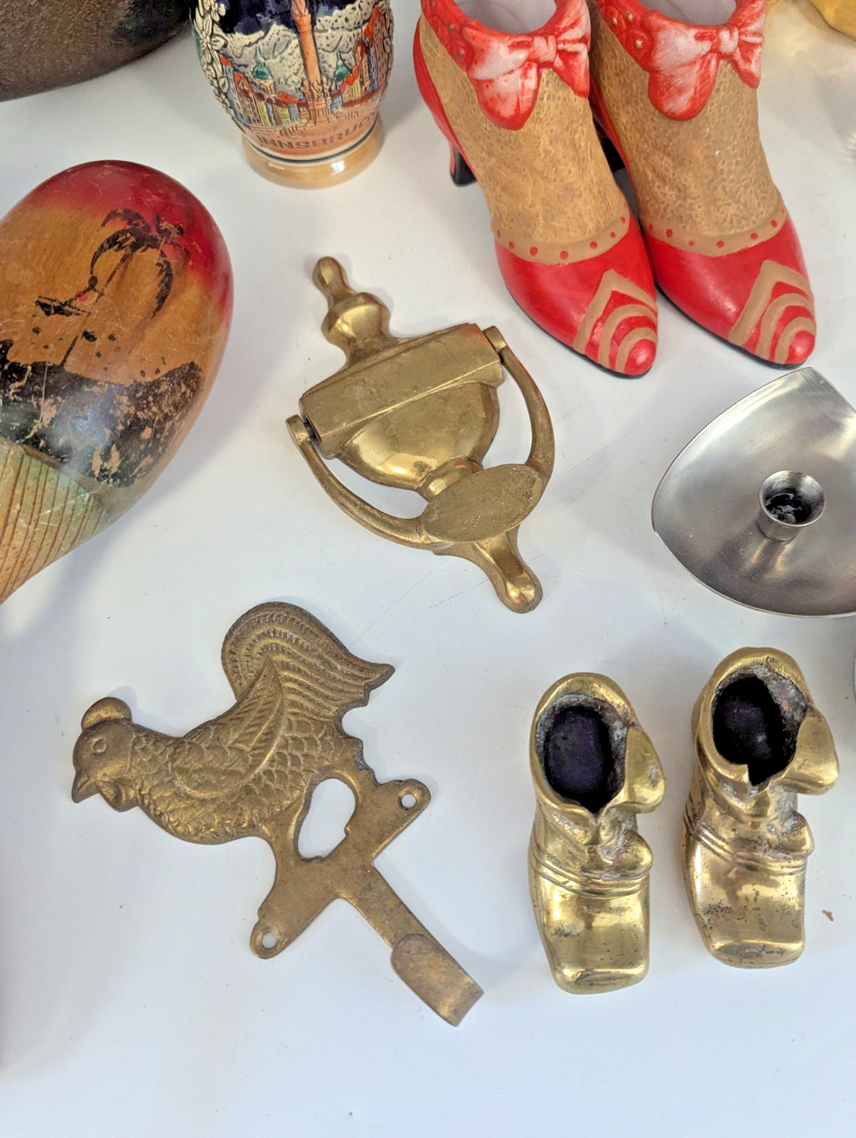 Vintage Curios Job Lot Silver Plate Brass Boots Flask Tableware Bundle H5 Y501