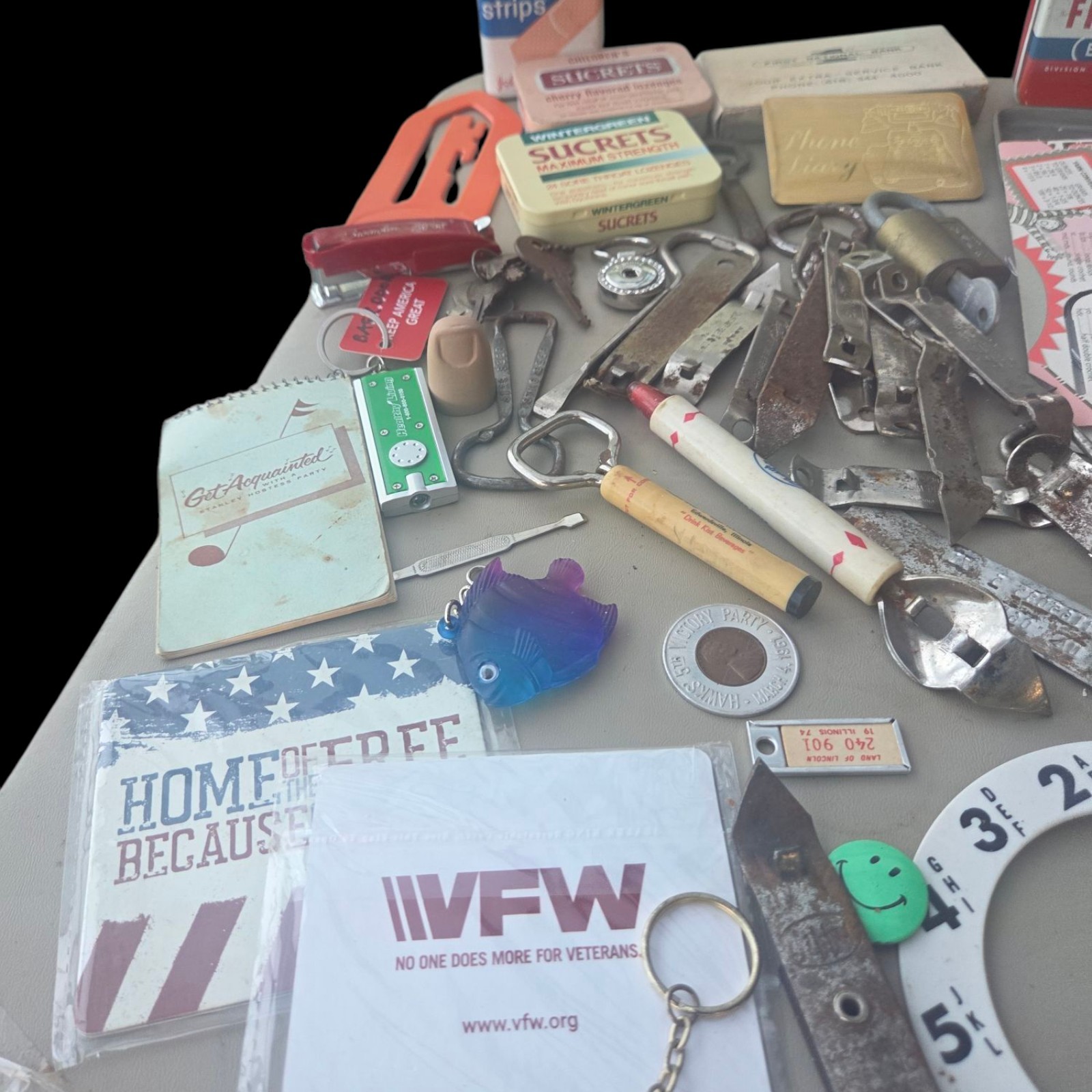 Vtg Junk Drawer Grandpas Desk Lot of Advertising Rulers Bottle Openers Keychains