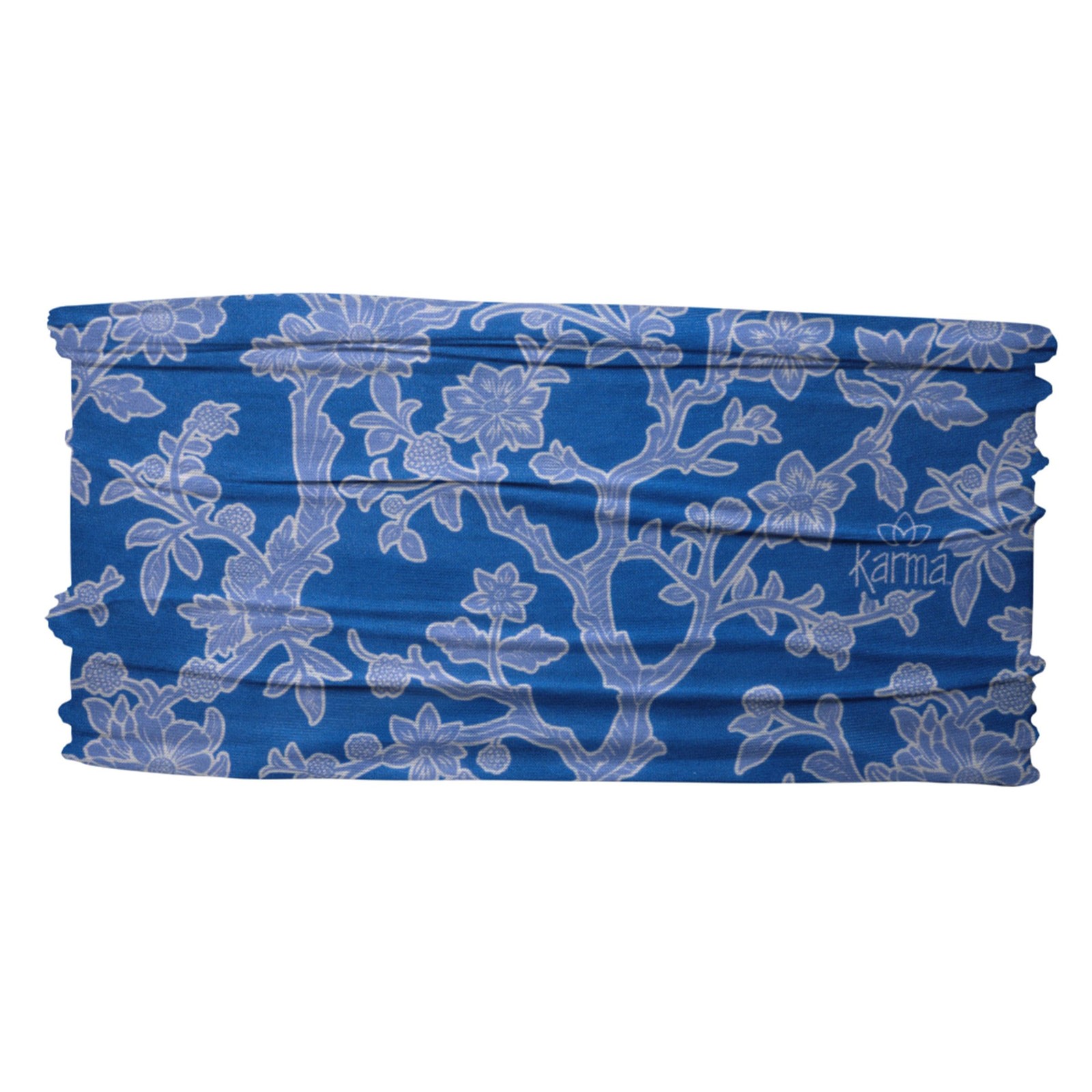 Karma Blue Floral Headband for Women, Thin Fabric Stretch Hair Scarf