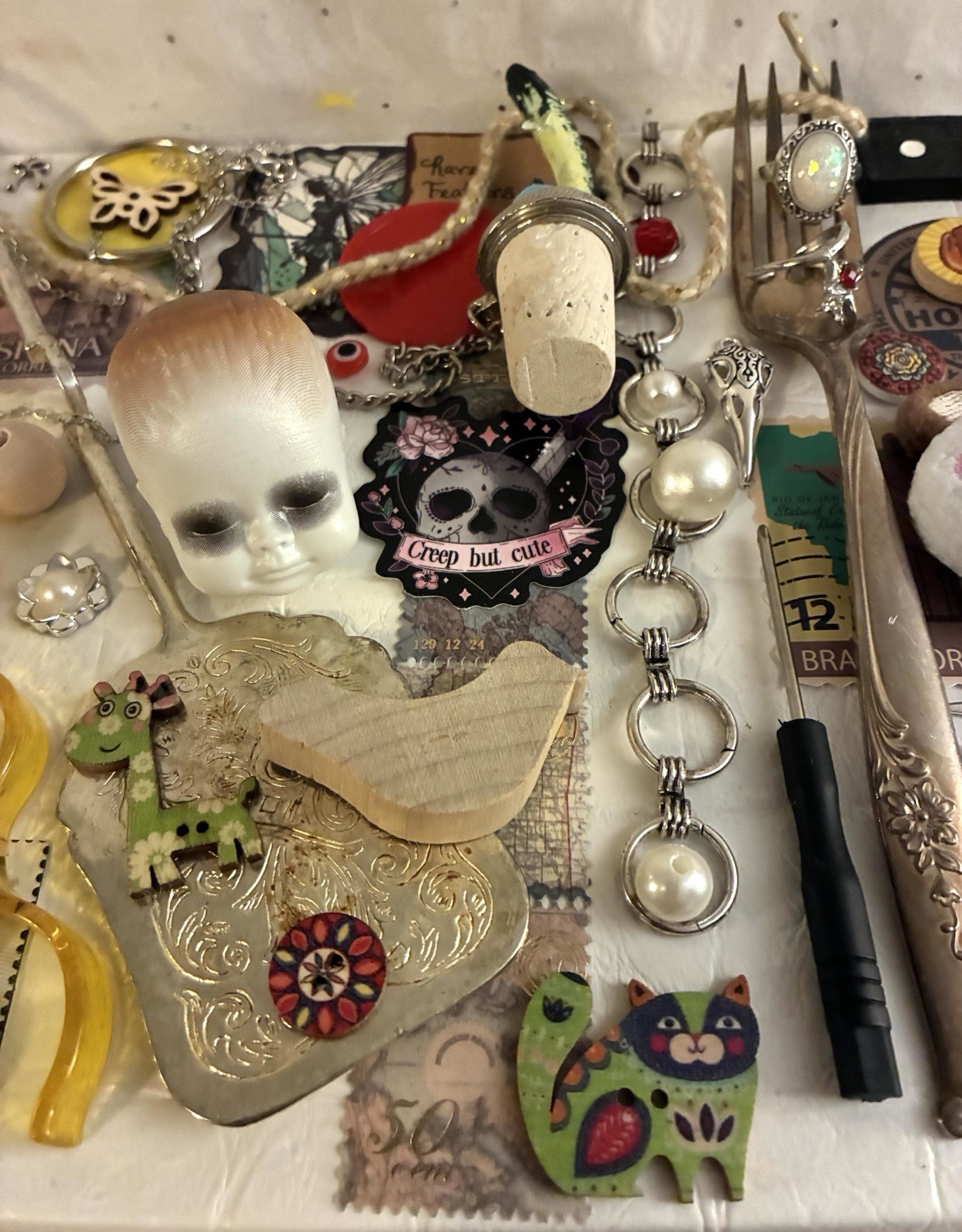 Creepy Doll Head Fish Wine Bottle Stopper Oddities Trinkets Junk Drawer Art Lot