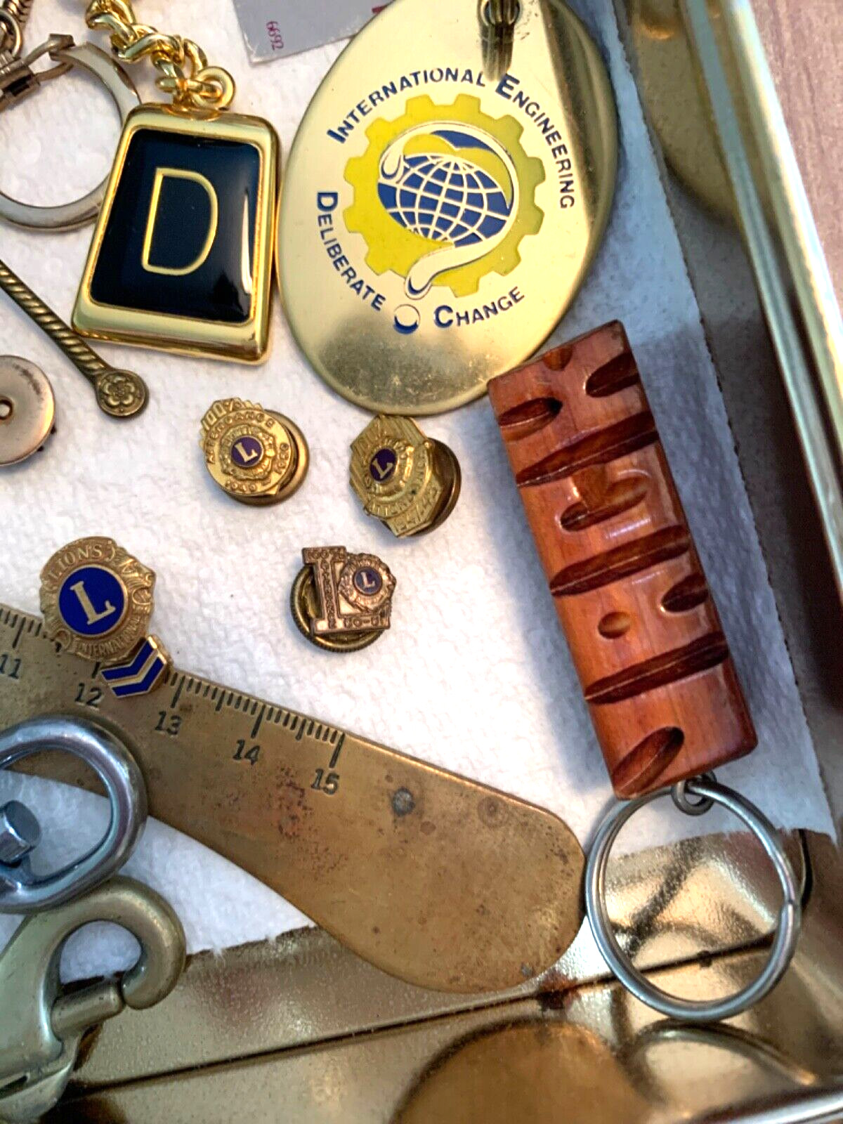 Antique Vintage Junk Drawer Lot Medals Pins Jewelry Coins Fobs Keys