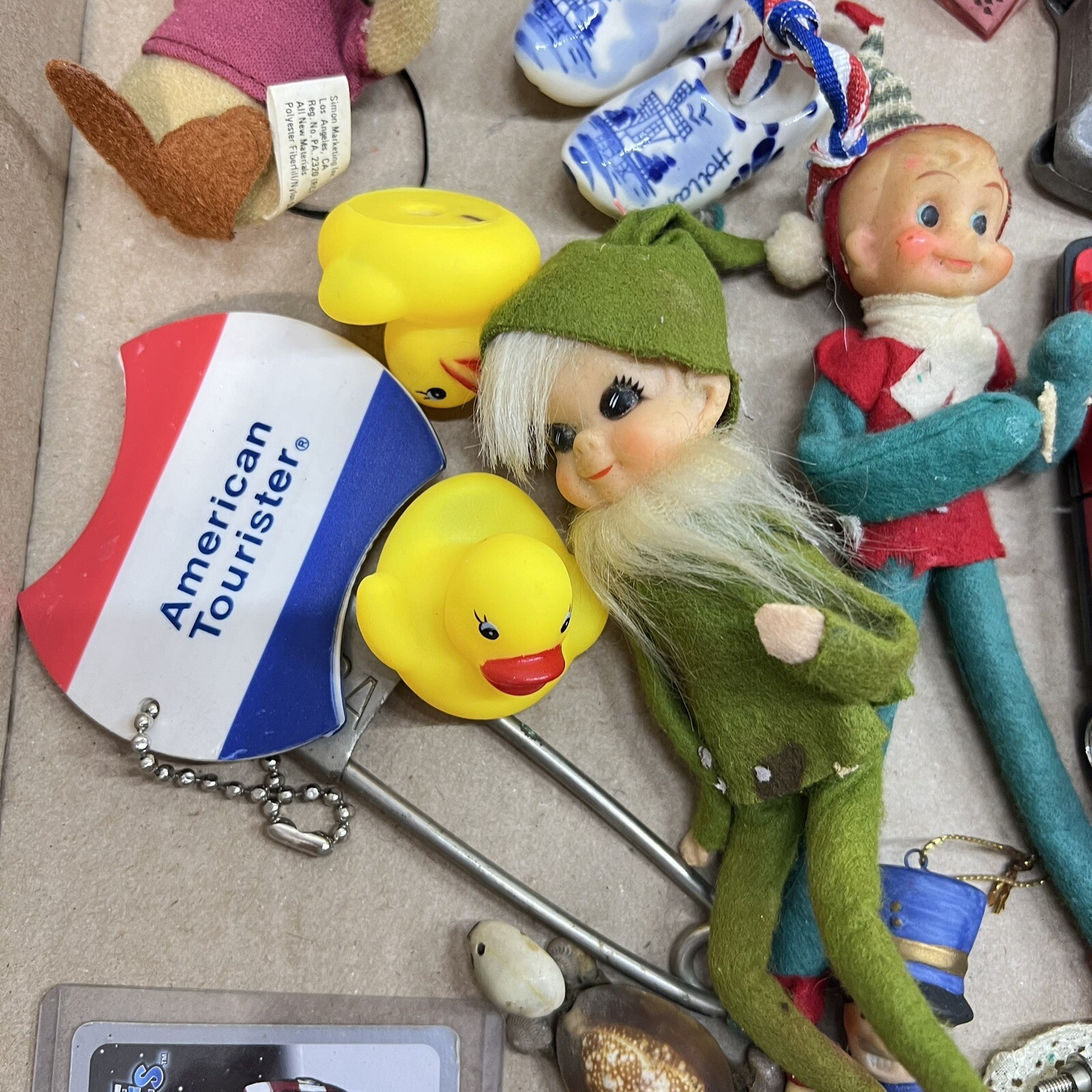 Junk Drawer Lot Christmas Ornaments Kitty Ducks Car Cat Figurine Luggage Tag