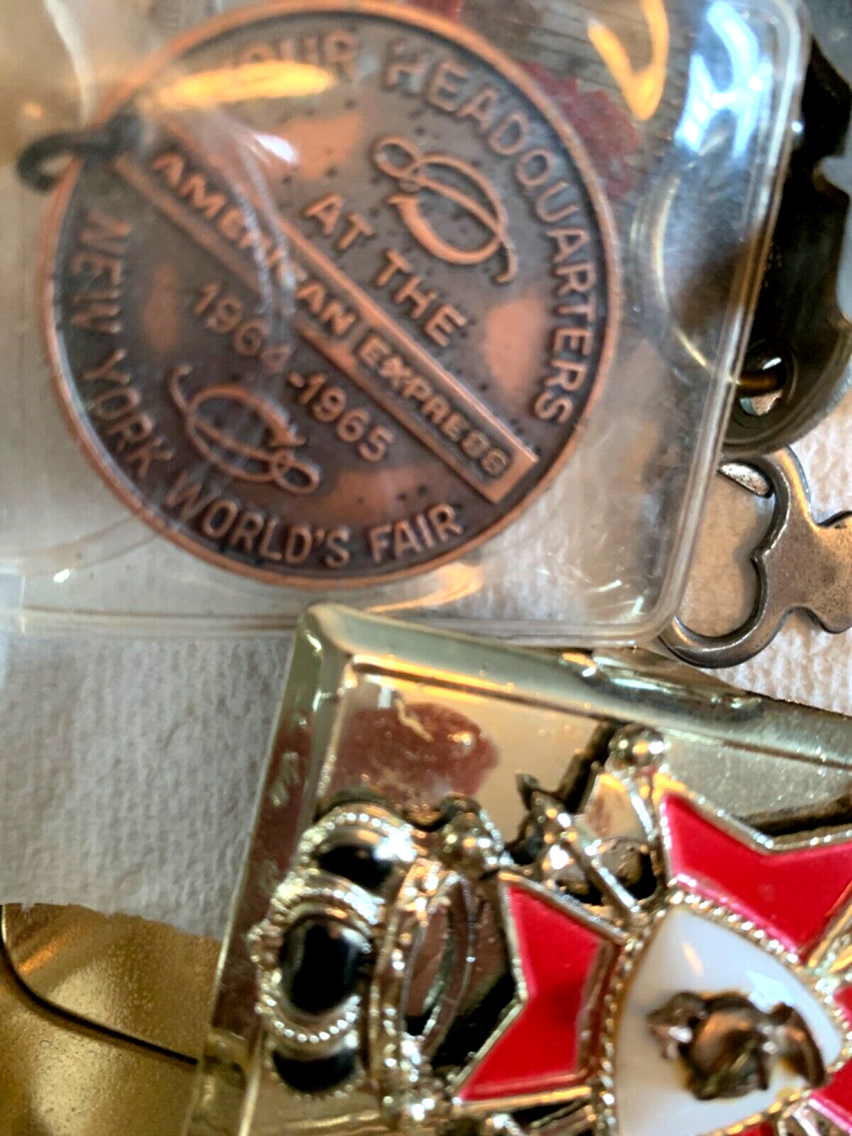 Antique Vintage Junk Drawer Lot Medals Pins Jewelry Coins Fobs Keys