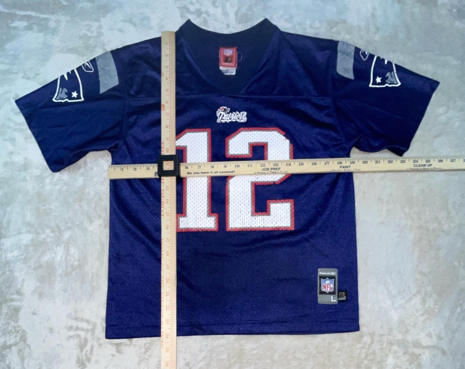 Reebok NFL New England Patriots Jersey Youth XL Blue Tom Brady #12 *FLAW*
