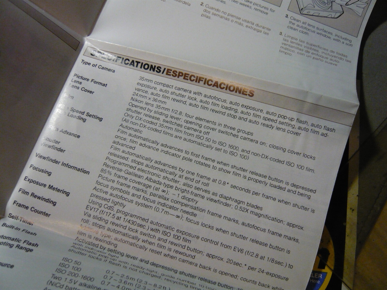 Nikon ONE TOUCH Instruction Manual, Genuine, factory original, English/Spanish.