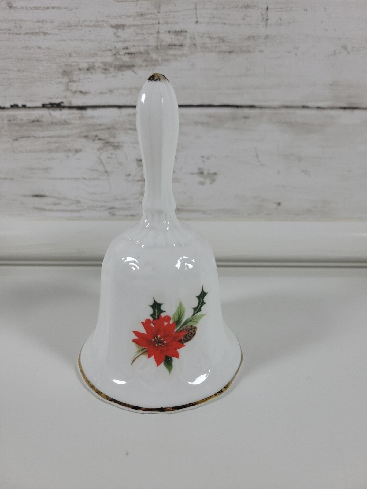 Vintage Enesco Christmas Bell Bone China Winter Skating Romance Scene