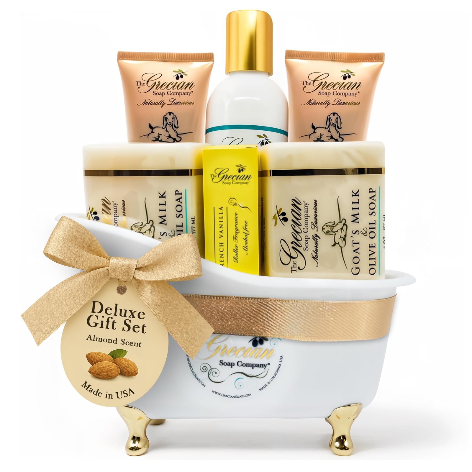 The Grecian Soap Co Deluxe 6pc Goat Milk Olive Oil Spa Gift Set Almond USA Gifts