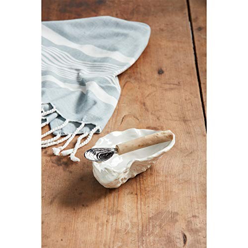 Mud Pie OYSTER SHAPED DIP SET, 6 1/2″ x 4 1/4″ | Spoon 5 1/2″, White