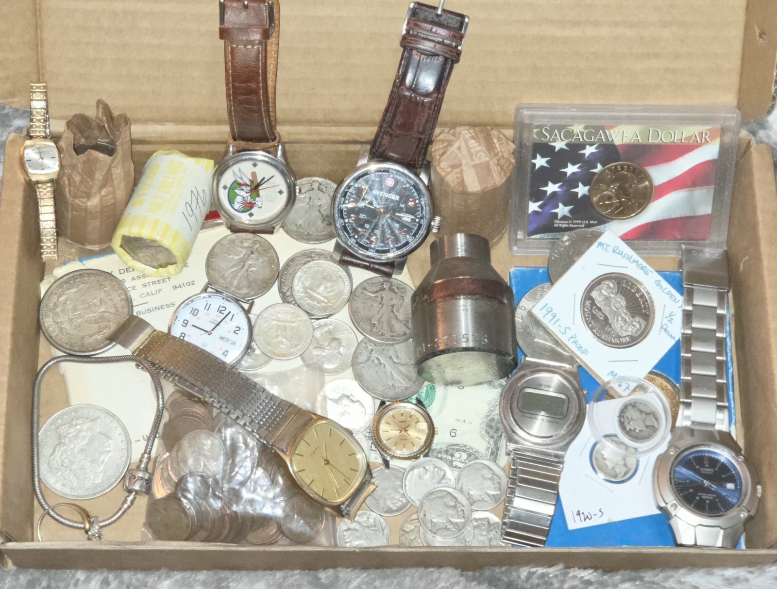 Estate Sale Junk Silver Junk Drawer ~ Coins, Vintage Watches, Jewlery, Wheaties
