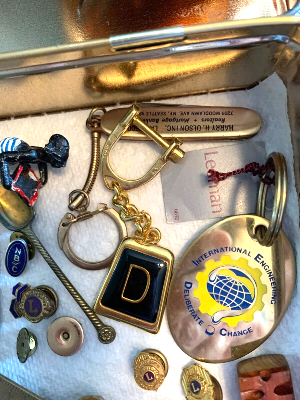 Antique Vintage Junk Drawer Lot Medals Pins Jewelry Coins Fobs Keys