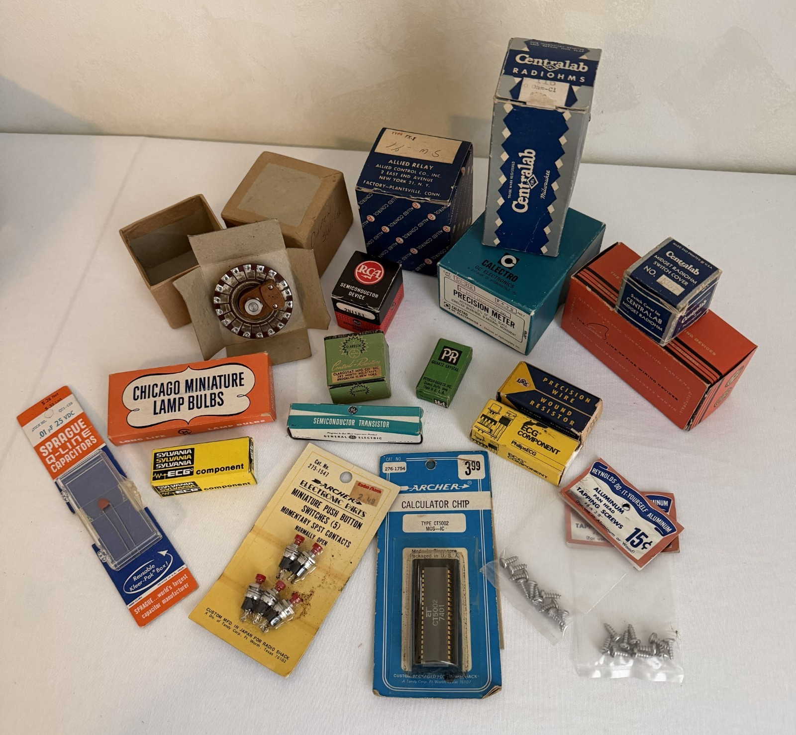 VTG Junk Drawer Lot Electric Radio Components Daven Switch Precision Meter NOS