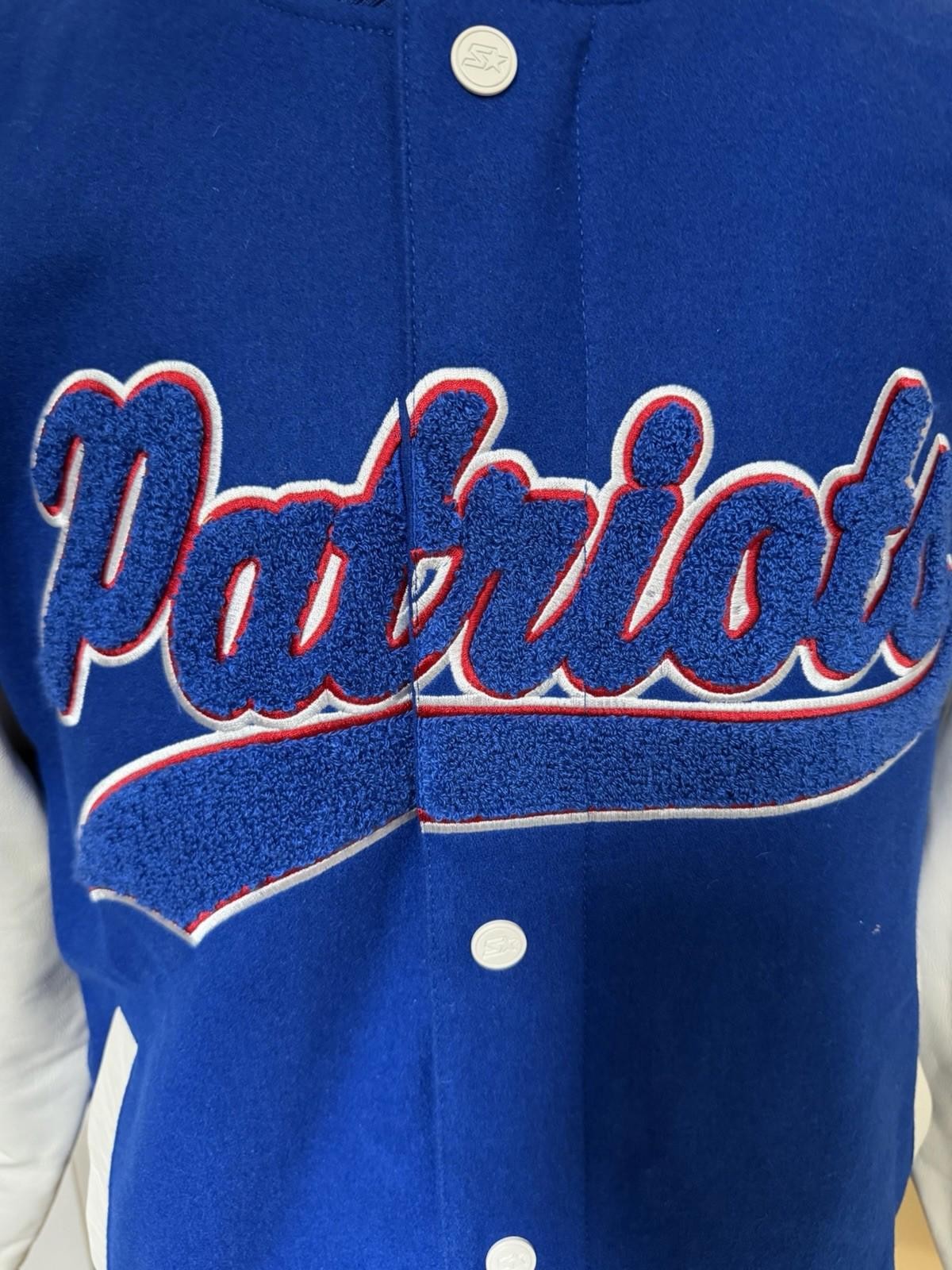 Starter New England Patriots men’s blue wool Leather Bomber Jacket L New $450