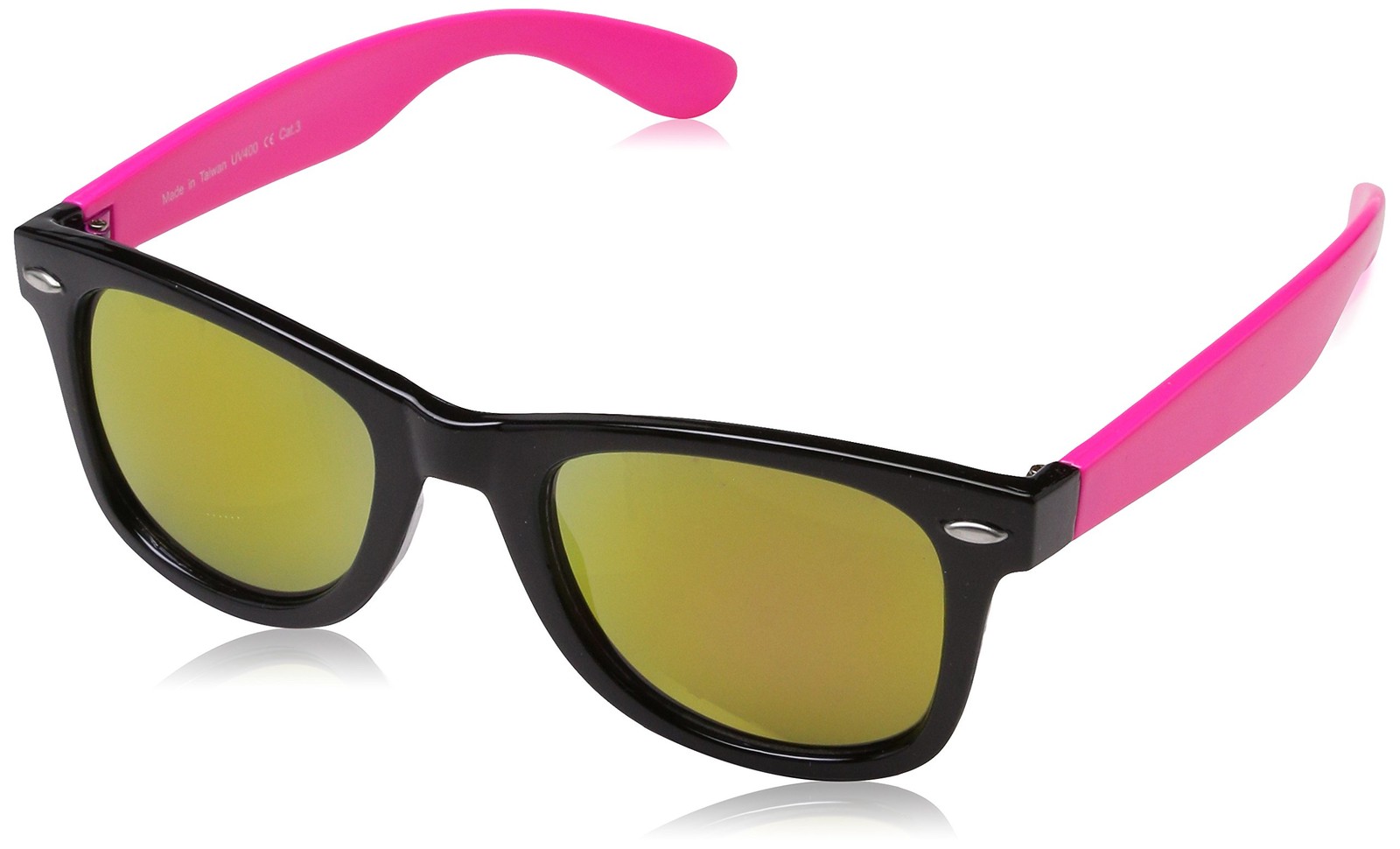 Real Shades Swag Sunglasses, Black/Neon Pink, Pink Mirror, UVA/UVB Protection