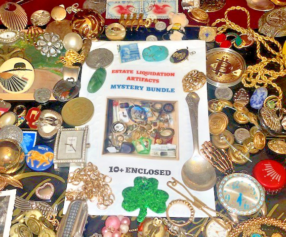 Estate Finds-Mixed smalls: Jewelry, Coins, Stamps, Watch, 10+vintage – lot A87T9