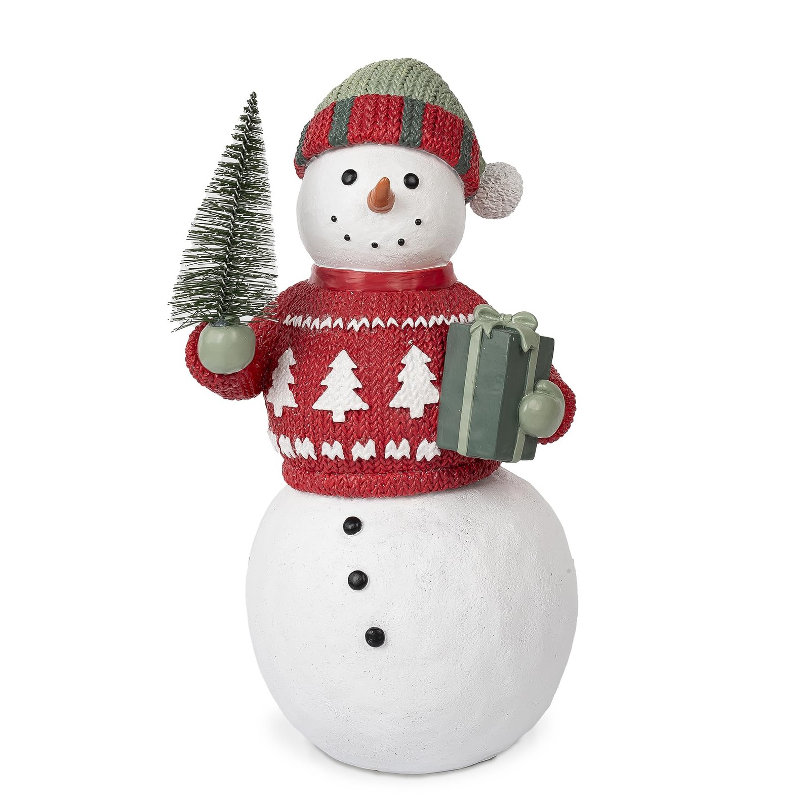 Blossom Bucket Snowman with Red Tree Sweater Figurine, 11.25-Inch, Multicolor