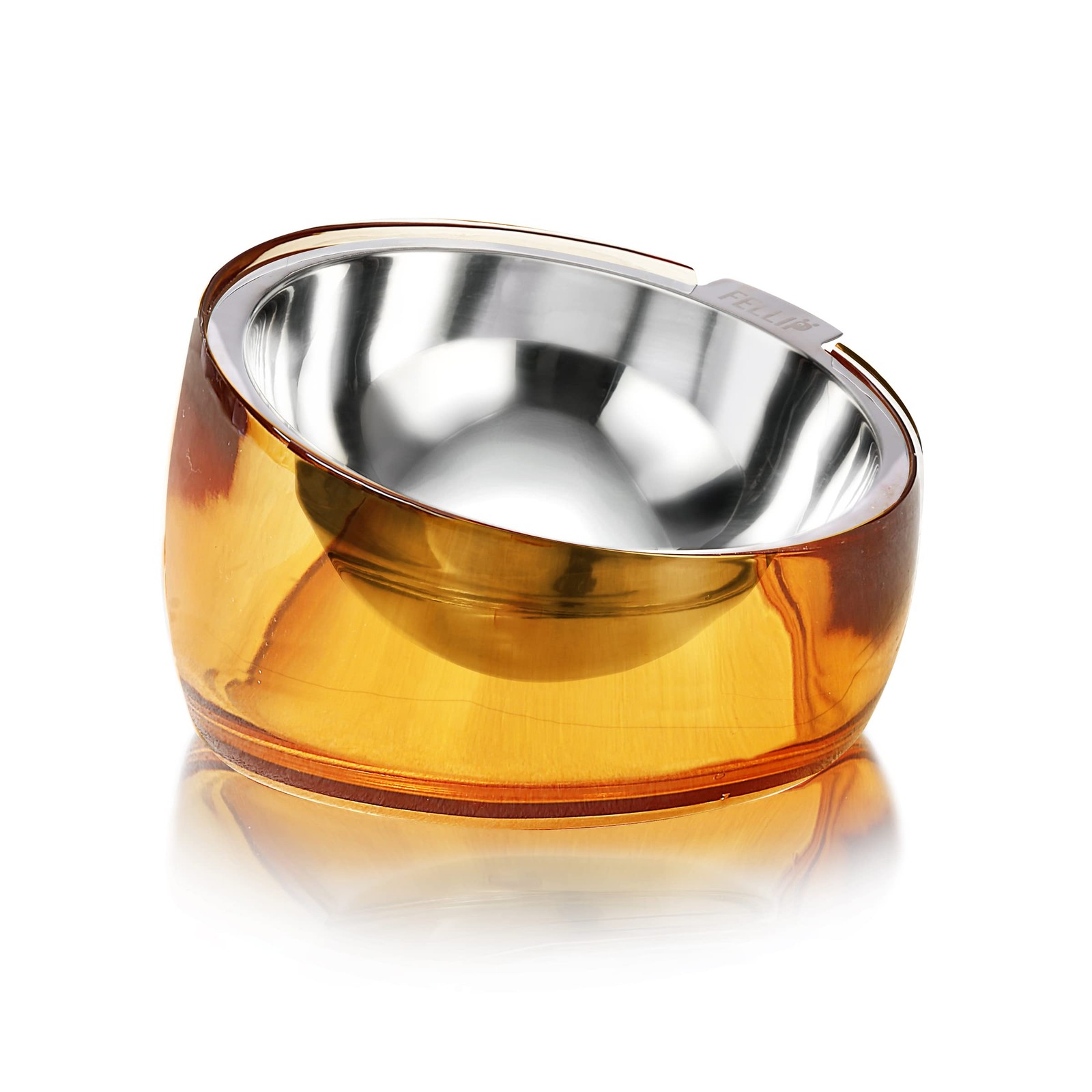 Felli Pet Oblik Raised Dog Bowl, Acrylic & Steel, Gold 1.5 Cup Oval