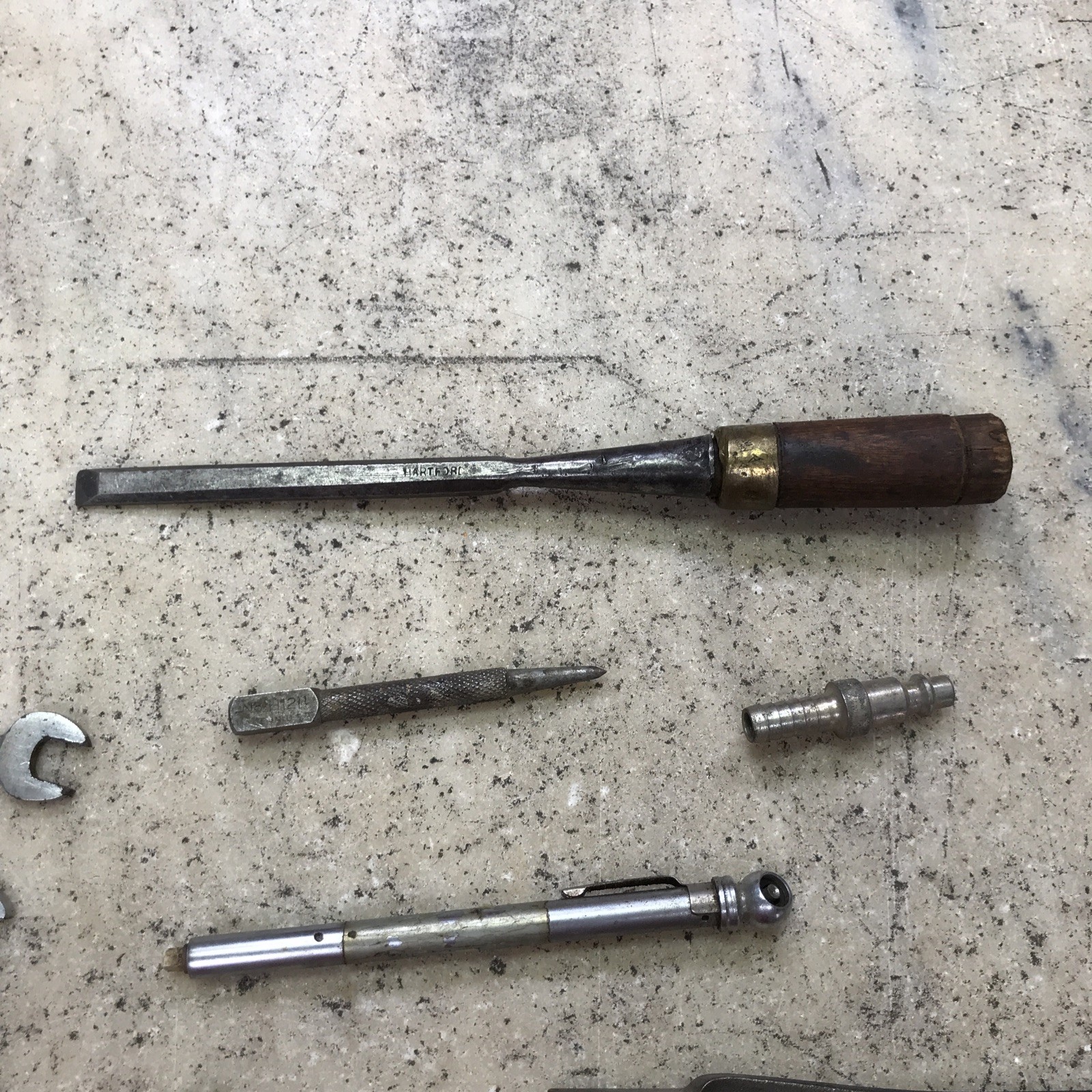 Vintage Junk Drawer Tool Lot – Tools Punch Chisel Wrenches Plastic Case – Metal