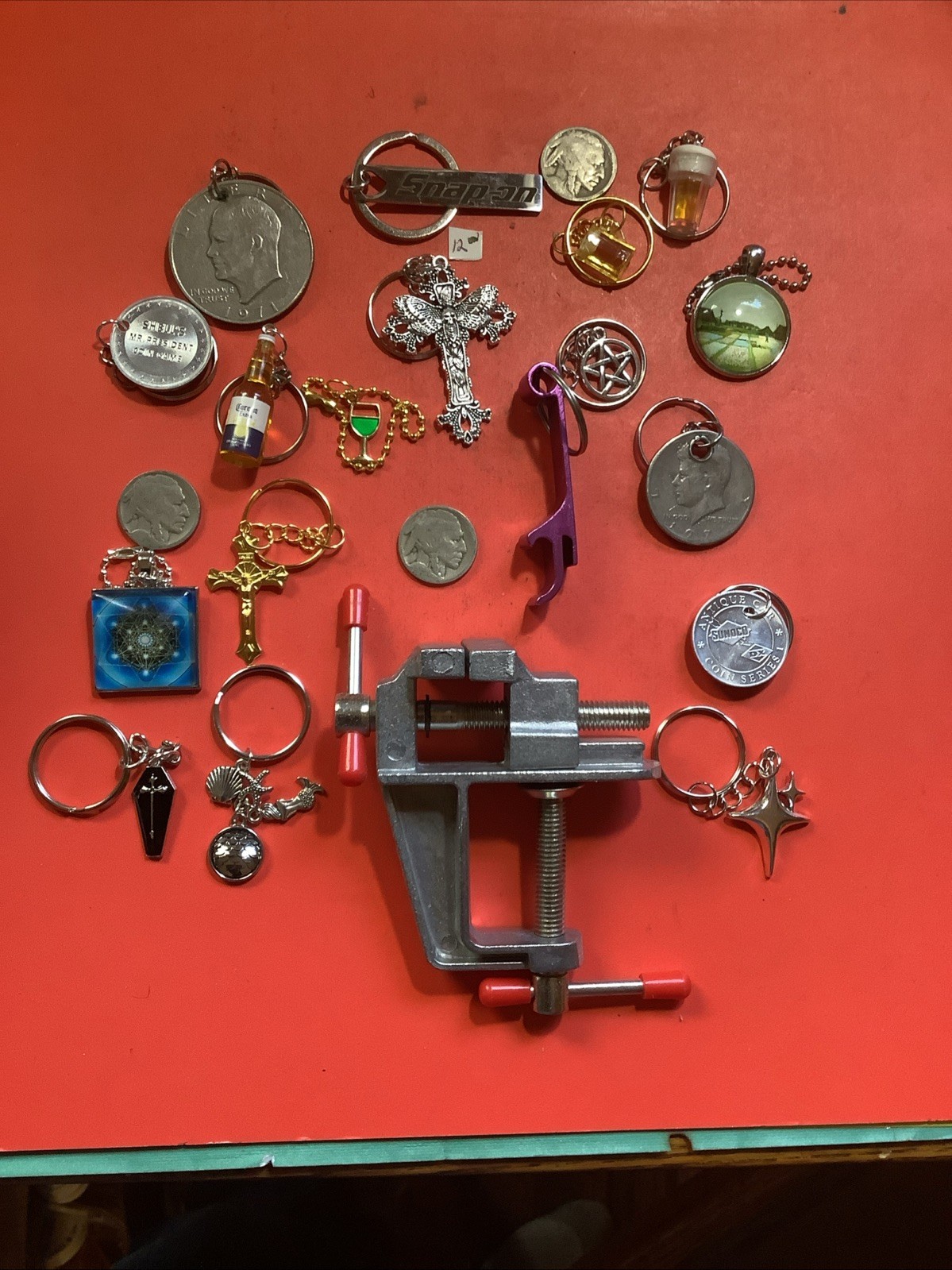 Junk Drawer U.S. Coins & More Cull Lot Holed Keychain Small Vise Estate Sale