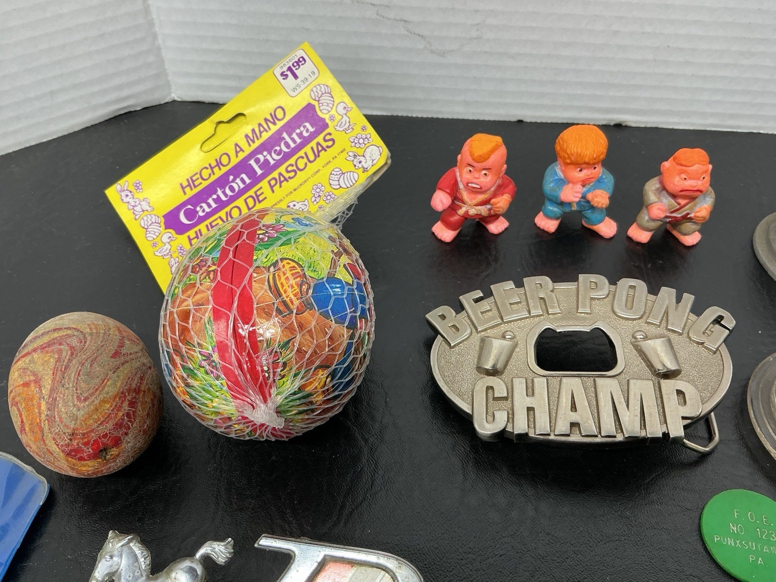 Vtg Junk Drawer Lot Zippo Knives Kellogg Trucks Bell Car Emblem Belt Buckle Eggs