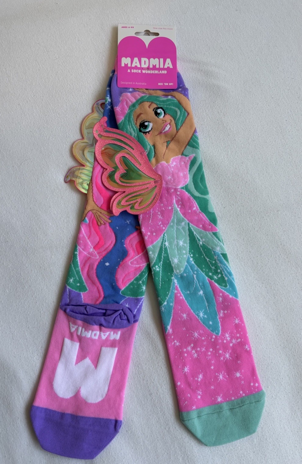NWT MADMIA Knee High Fairy Socks Translucent Wings Colorful One Size