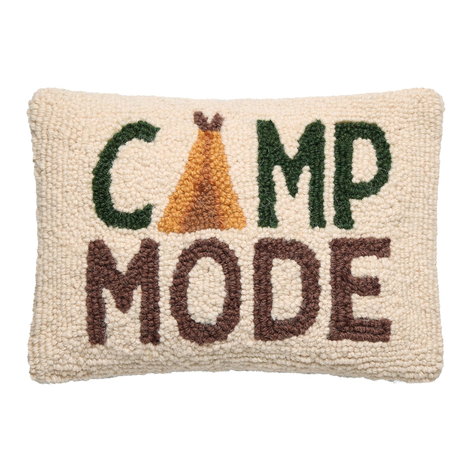 Peking Handicraft Camp Mode Hooked Throw Pillow 12in Ivory Green Brown