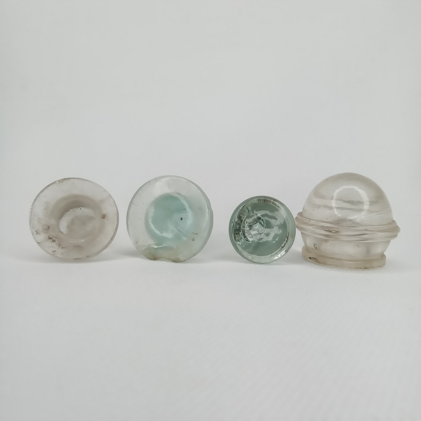 Antique 1900s Glass Stopper Set Of 4 Clear & Blue For Medicine Or Perfume Bottle