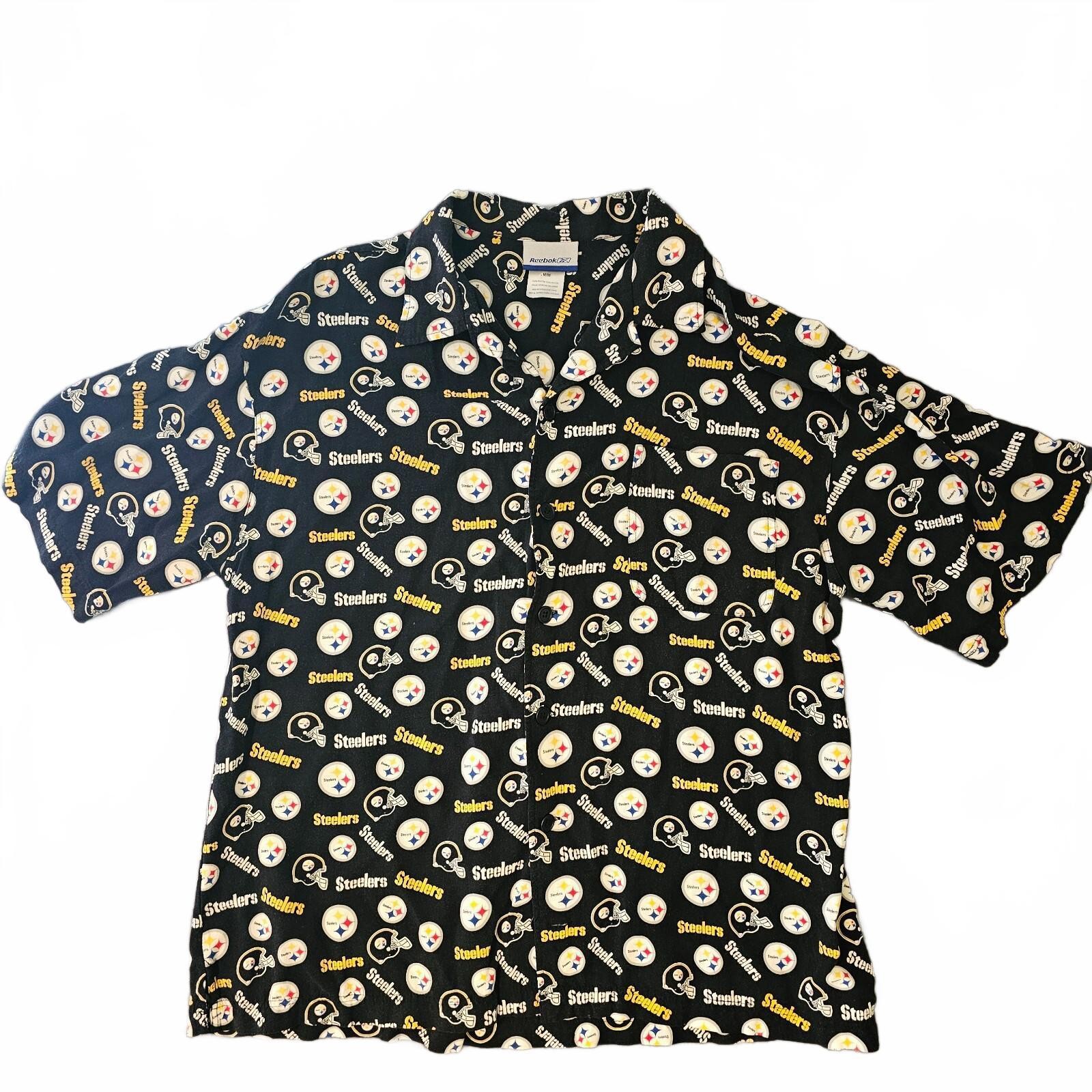 Reebok Pittsburgh Steelers NFL Men’s M Short Sleeve Button Up Colorful Football