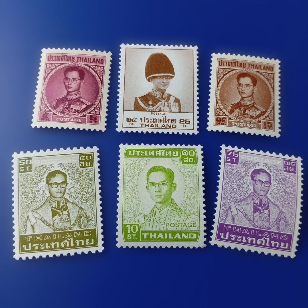 Foreign stamps Thailand 1960s-80s Various designs King Rama IX portrait 6 types
