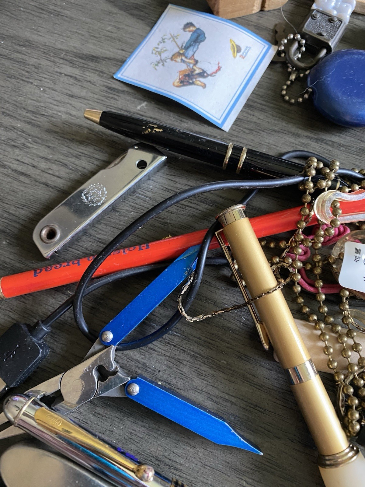 Vintage Estate JUNK DRAWER Lot Pen Knife Nada Books Metals Keys Pencils