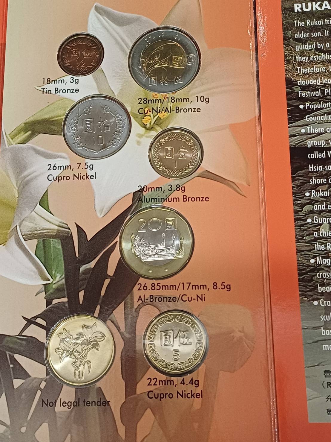 Taiwan “Indigenous Peoples” coin set, Year 90 (2001), 6 + 1 pieces, Rukai tribe