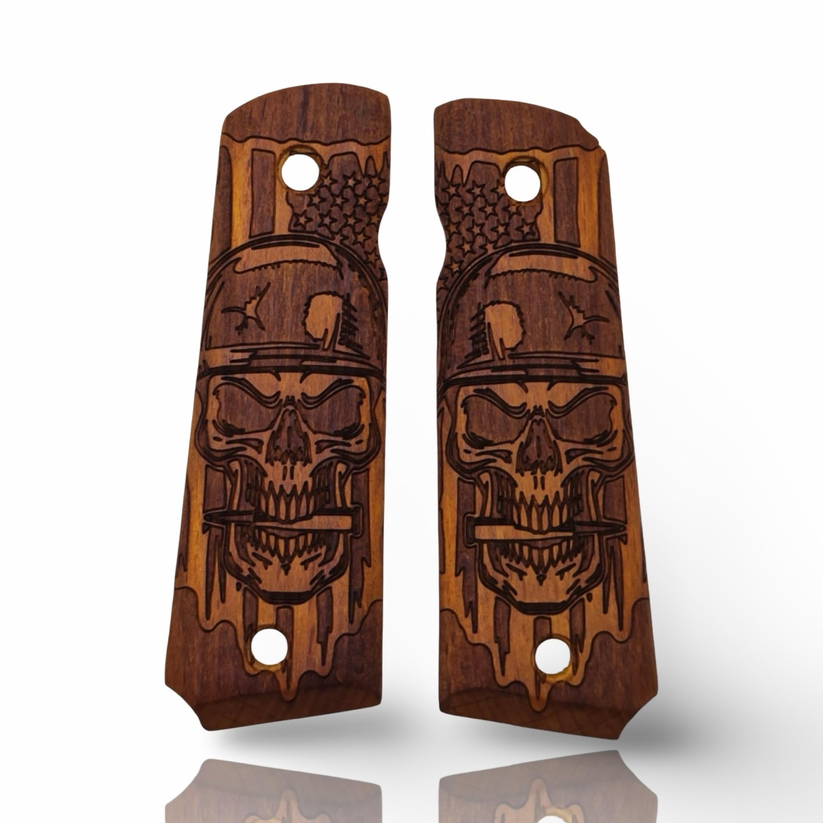Zib Grips Wooden 1911 Grips Punisher Skull Design Full Pistol Compatible Laser