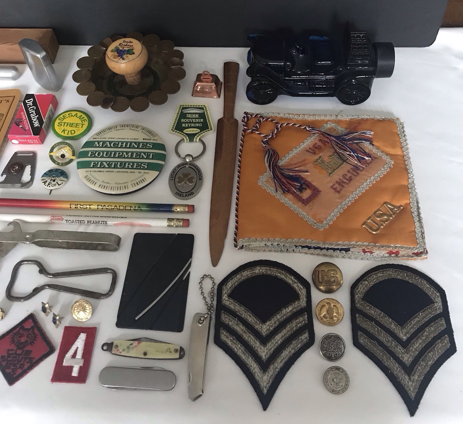VTG Junk Drawer Estate Lot ~ Military/Avon/Knives/Scout/Seagrams/Zippo/Cigar 55+