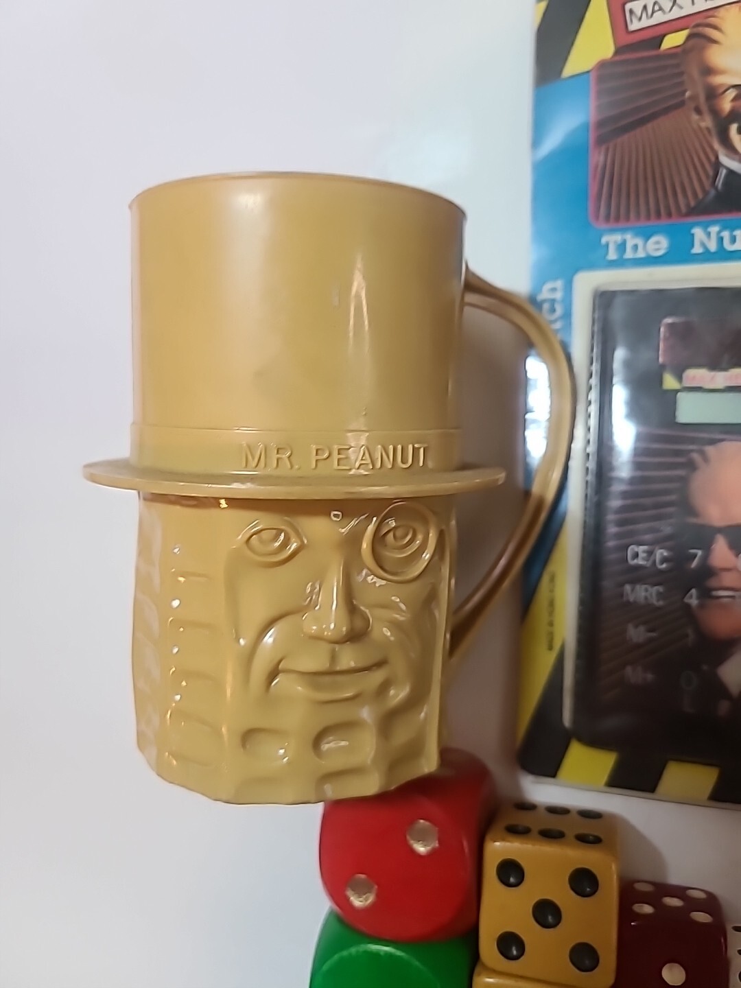 Lot Vintage Junk Drawer – Car Advertising Mr. Peanut, Compass Japan, Dice, Watch