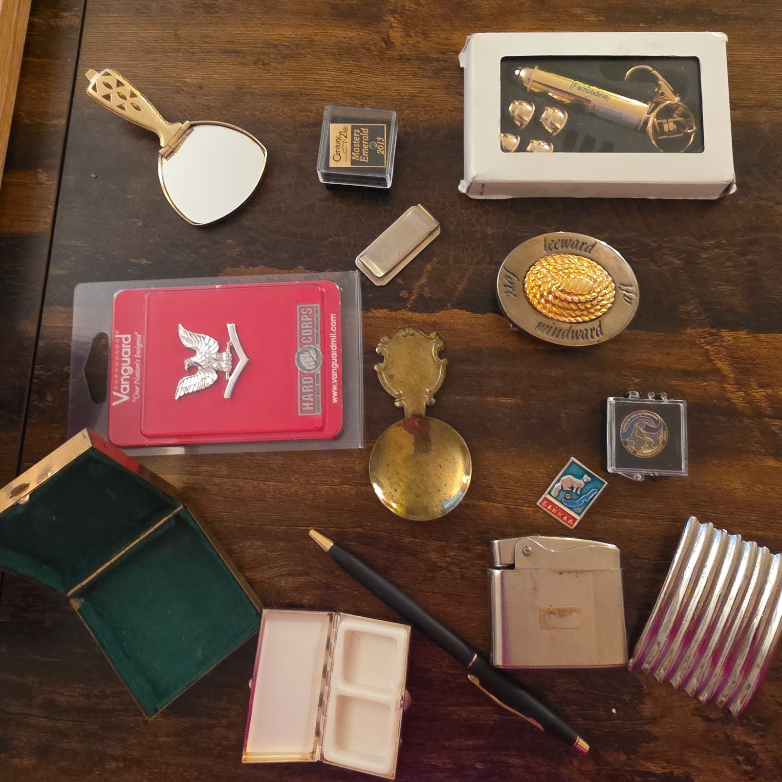 Vintage Junk Drawer Lot of Small Items Pill Box Buckle 10 Money Clip Mirror