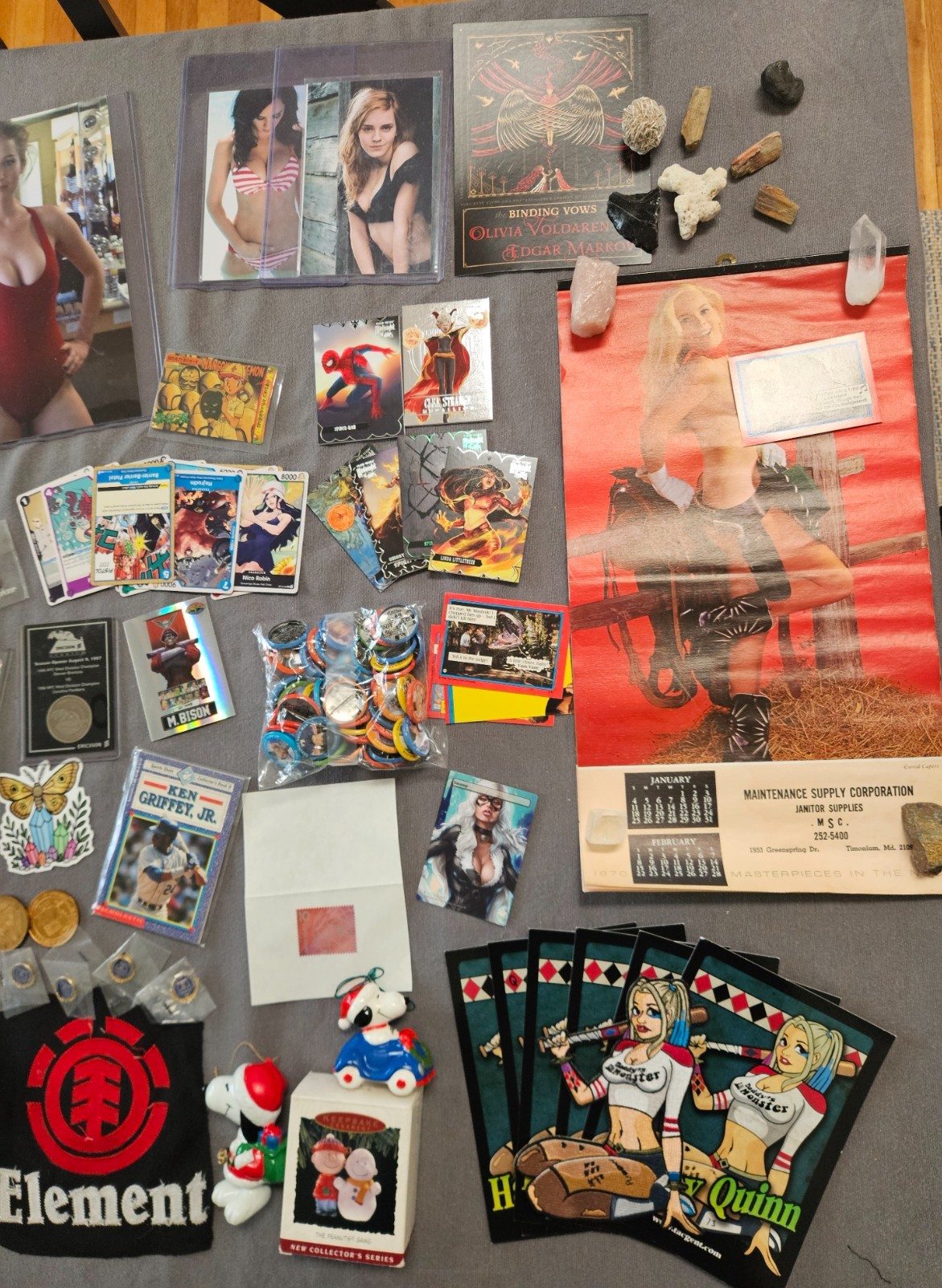 Grandpas Old Junk Drawer Lot of Coins Patches Pin Ups Cards Collectibles Etc