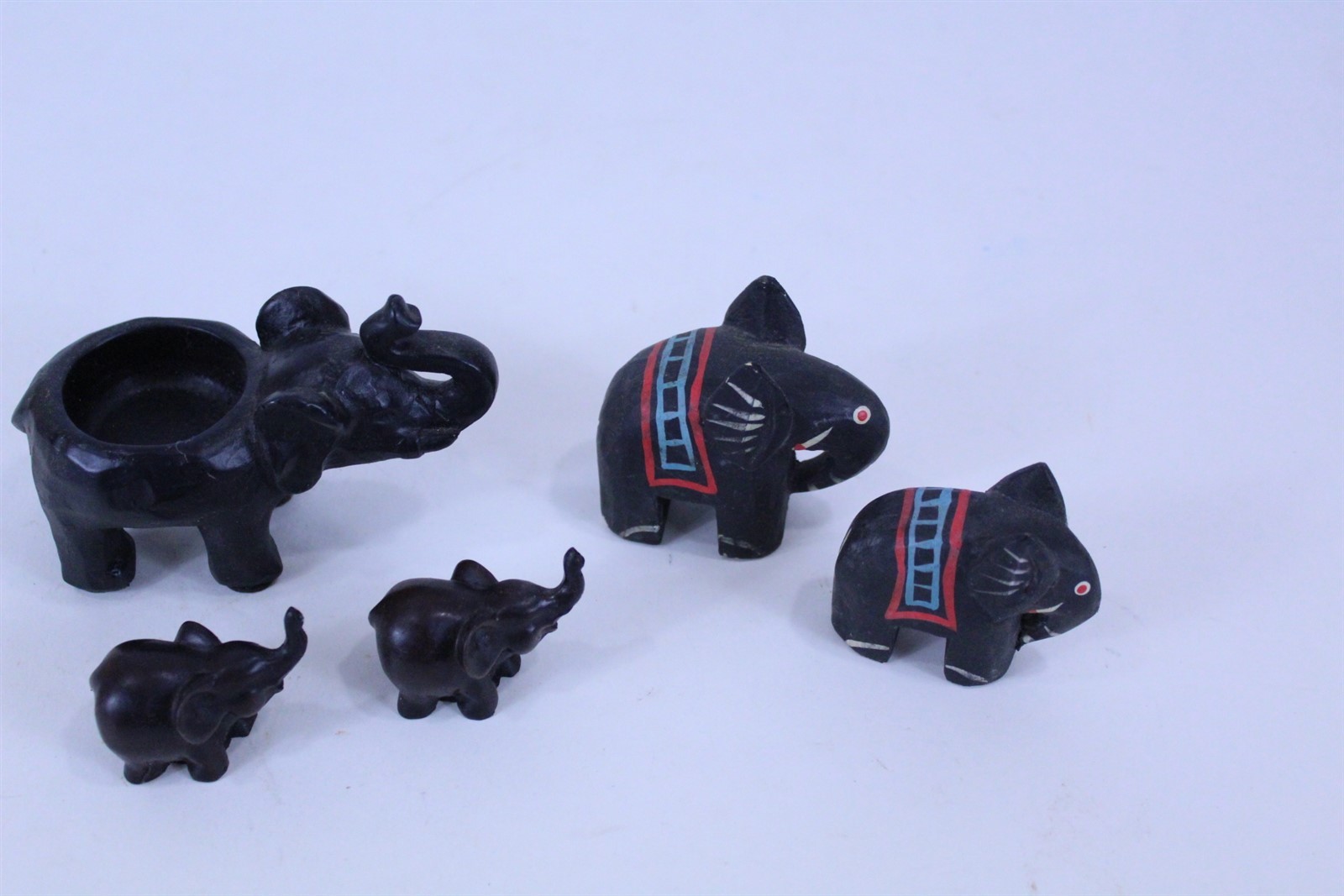 Elephant Figurines Composite & Wood Variety of Sizes Lot of 5