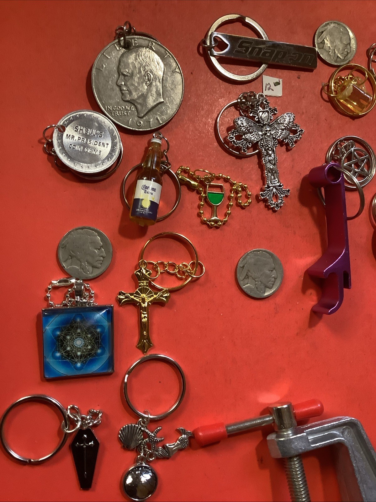 Junk Drawer U.S. Coins & More Cull Lot Holed Keychain Small Vise Estate Sale