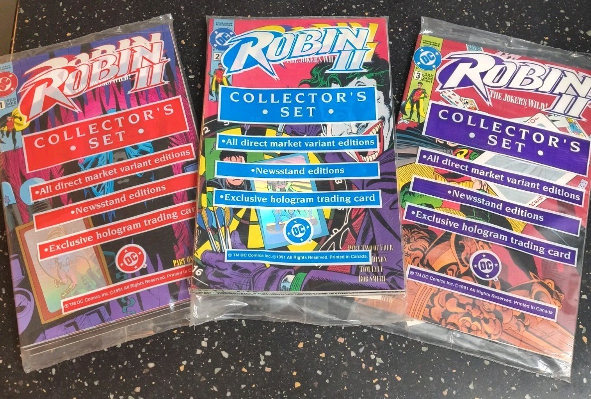 Robin II The Joker’s Wild #1, 2 & 3 Collectors Bagged Sets 1991 Hologram Card