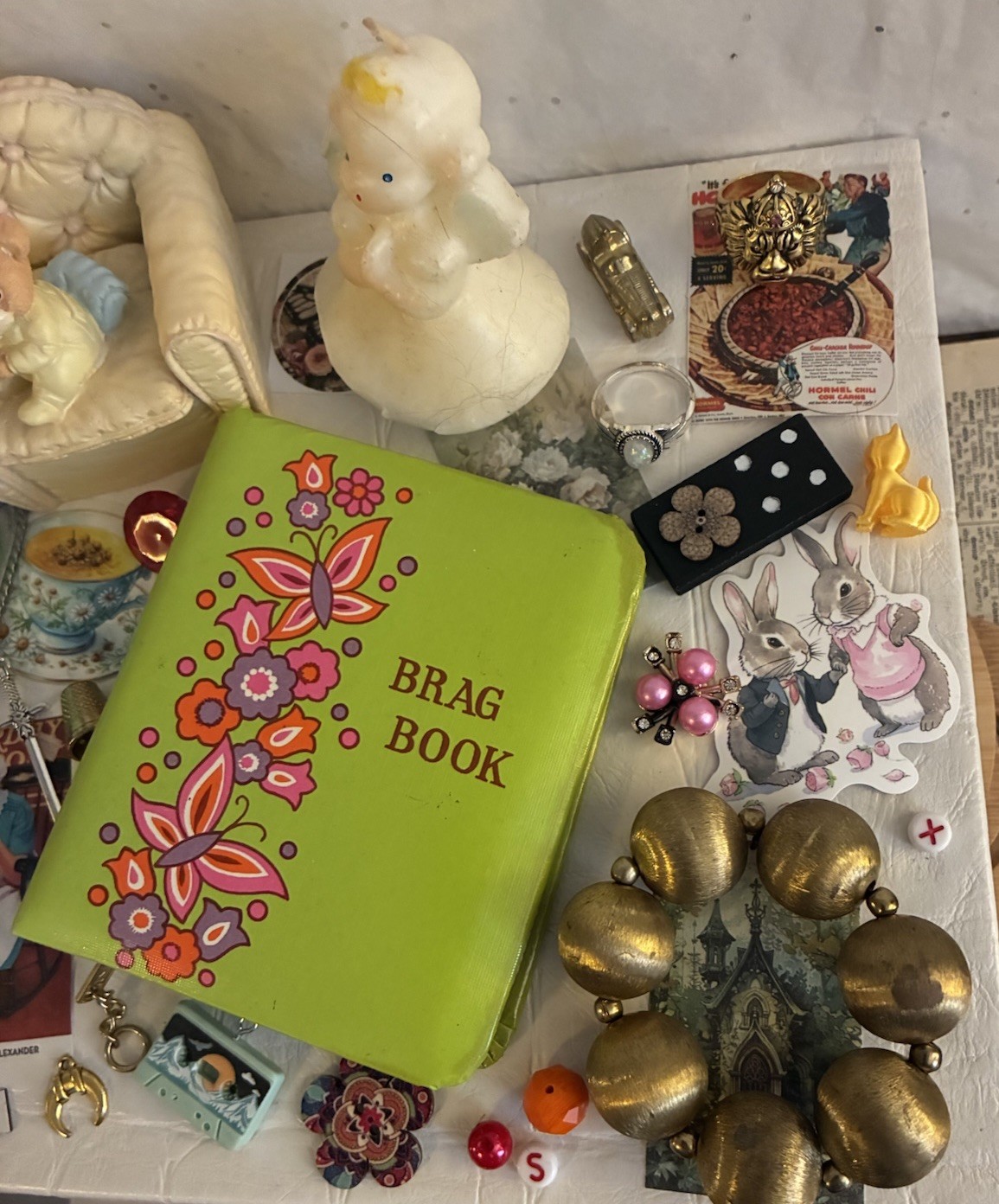 Vtg Photo Brag Book Angel Candle Bear Trinket Box Jewelry Junk Drawer Art Lot