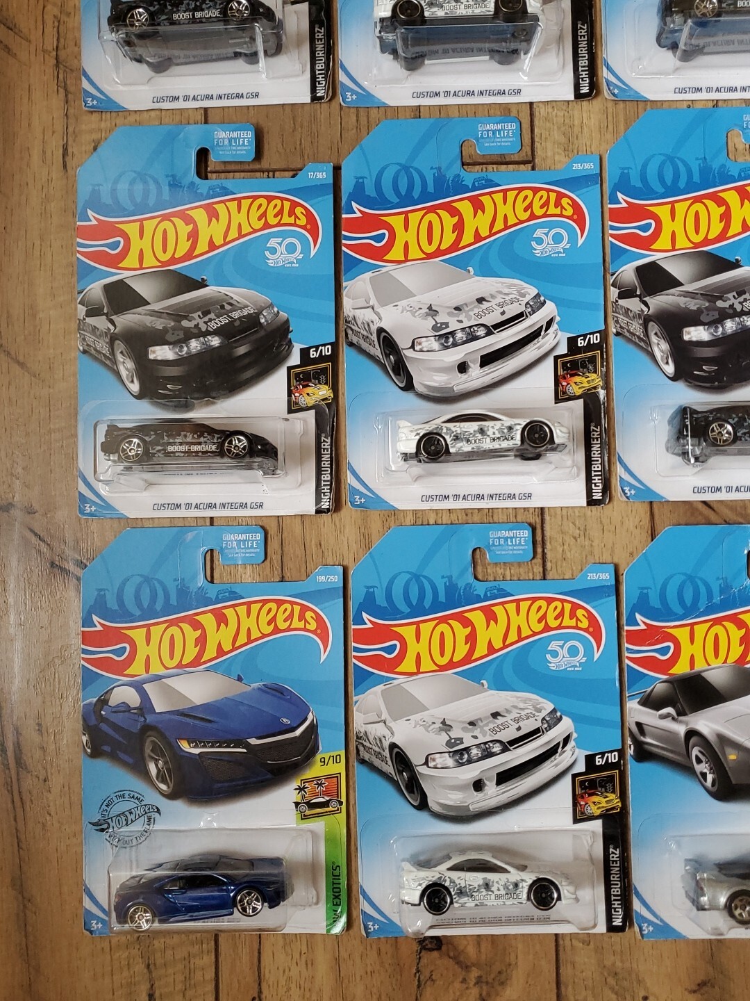 Hot Wheels Custom ’01 Acura Integra GSR Nightburnerz ’17 Acura NSX Lot Of 12