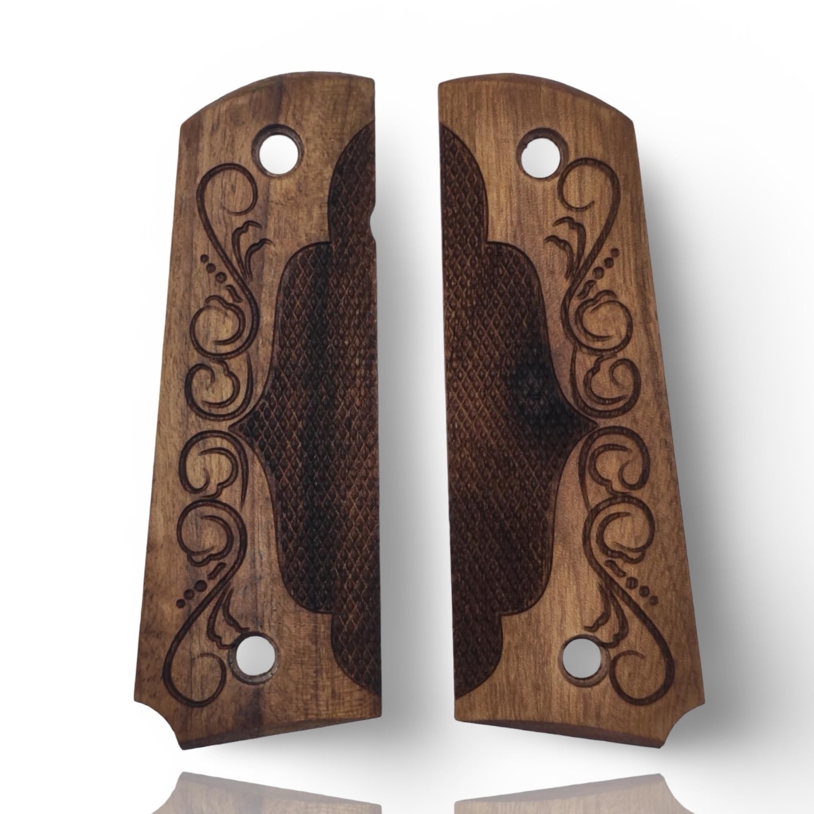 Zib Grips Art Series 1911 Handcrafted Walnut Wood Pistol Grips Ornamental Scroll