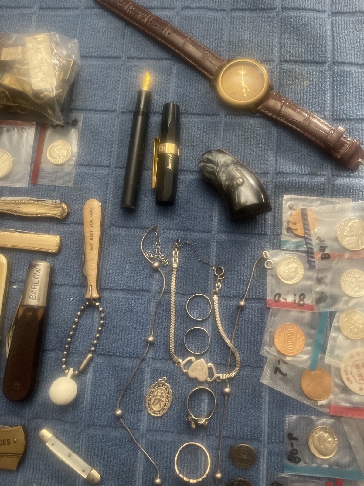 Large Lot Coins Hand full Of Sterling Silver Knives Collectables Ect