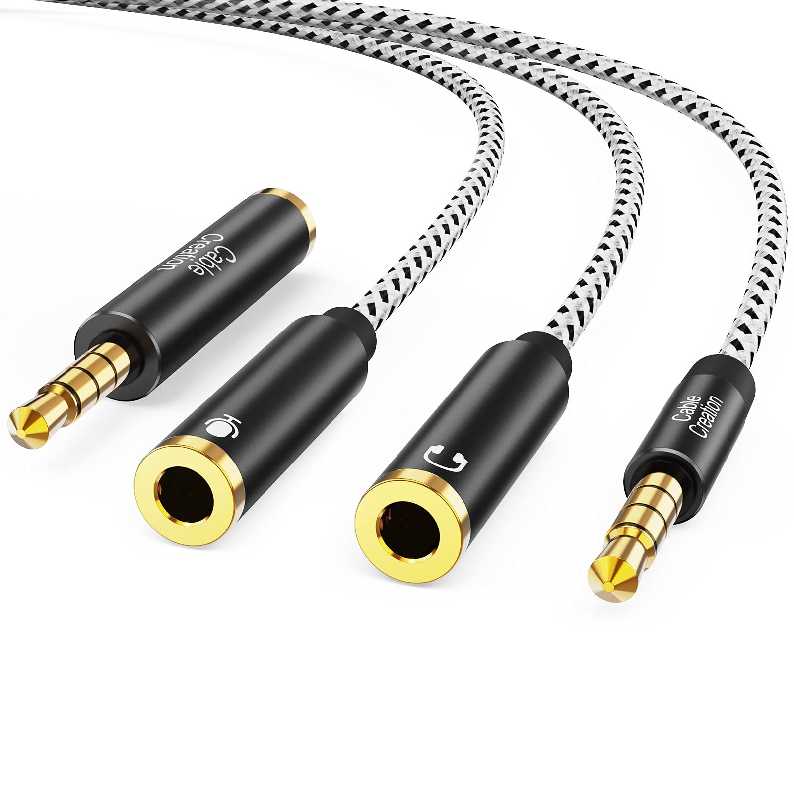 CableCreation 3.5mm Male to Dual Female Audio/Mic Splitter Cable, 0.2m