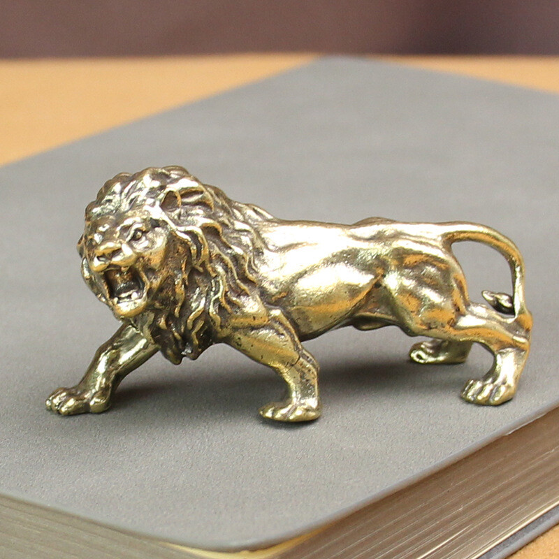 1Pc Brass Lion Male Lion Statue Decoration Animal Toys Home Office Decoration~
