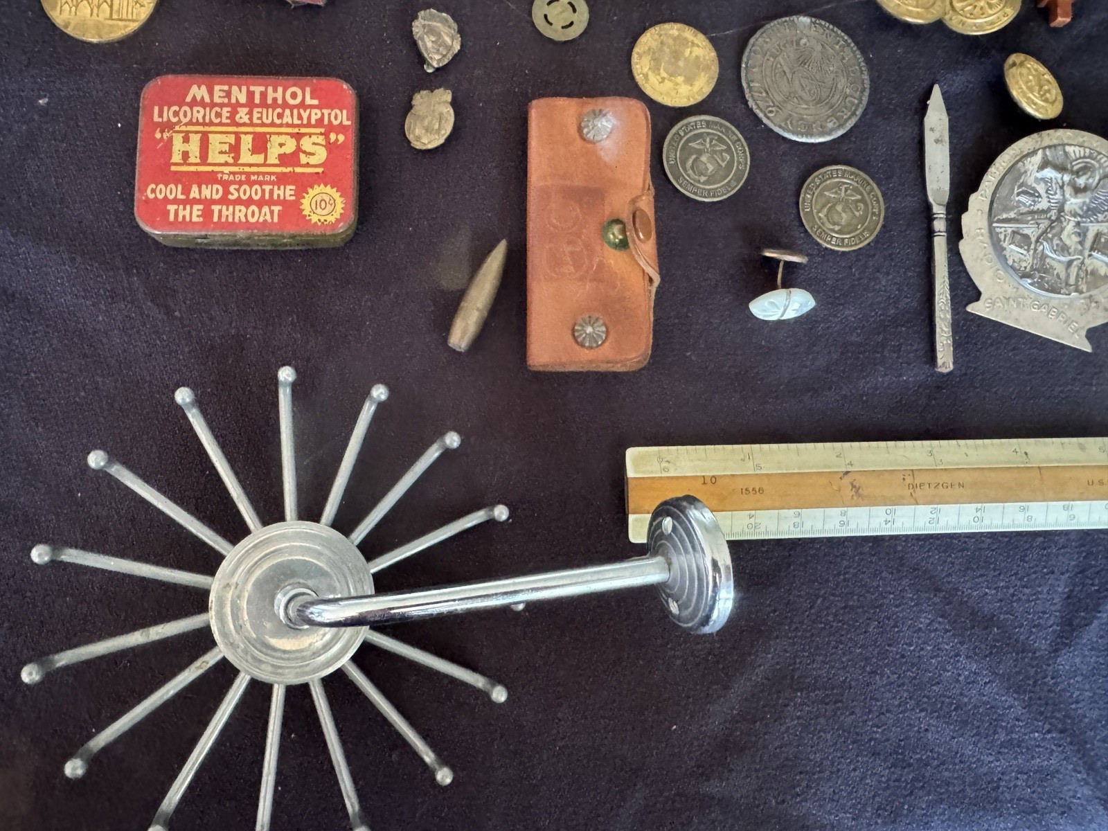 Mens Vintage Junk Drawer Advertising Pencils Worlds Fair Pin Tin Harmonica Coins