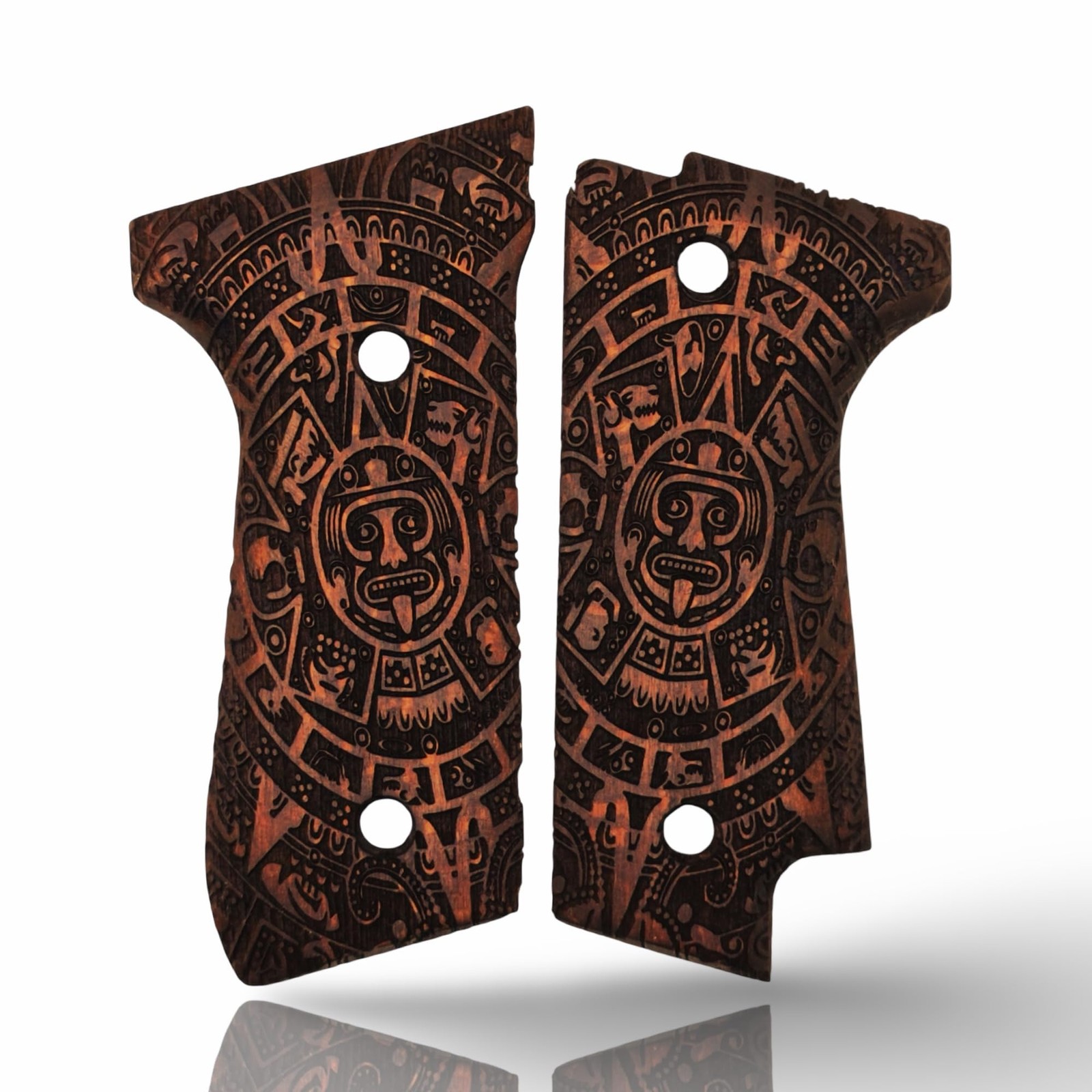 Zib Grips Aztec Calendar Wood Grips for Beretta 92S/92FS, Amber Finish