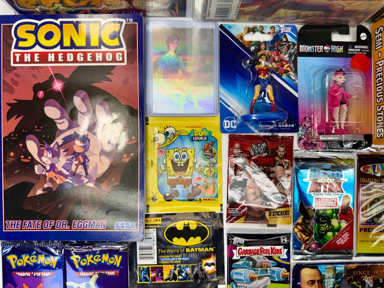 Junk Drawer Lot Non-Sports & Sports Cards Packs Wonder Woman Sonic Pokemon