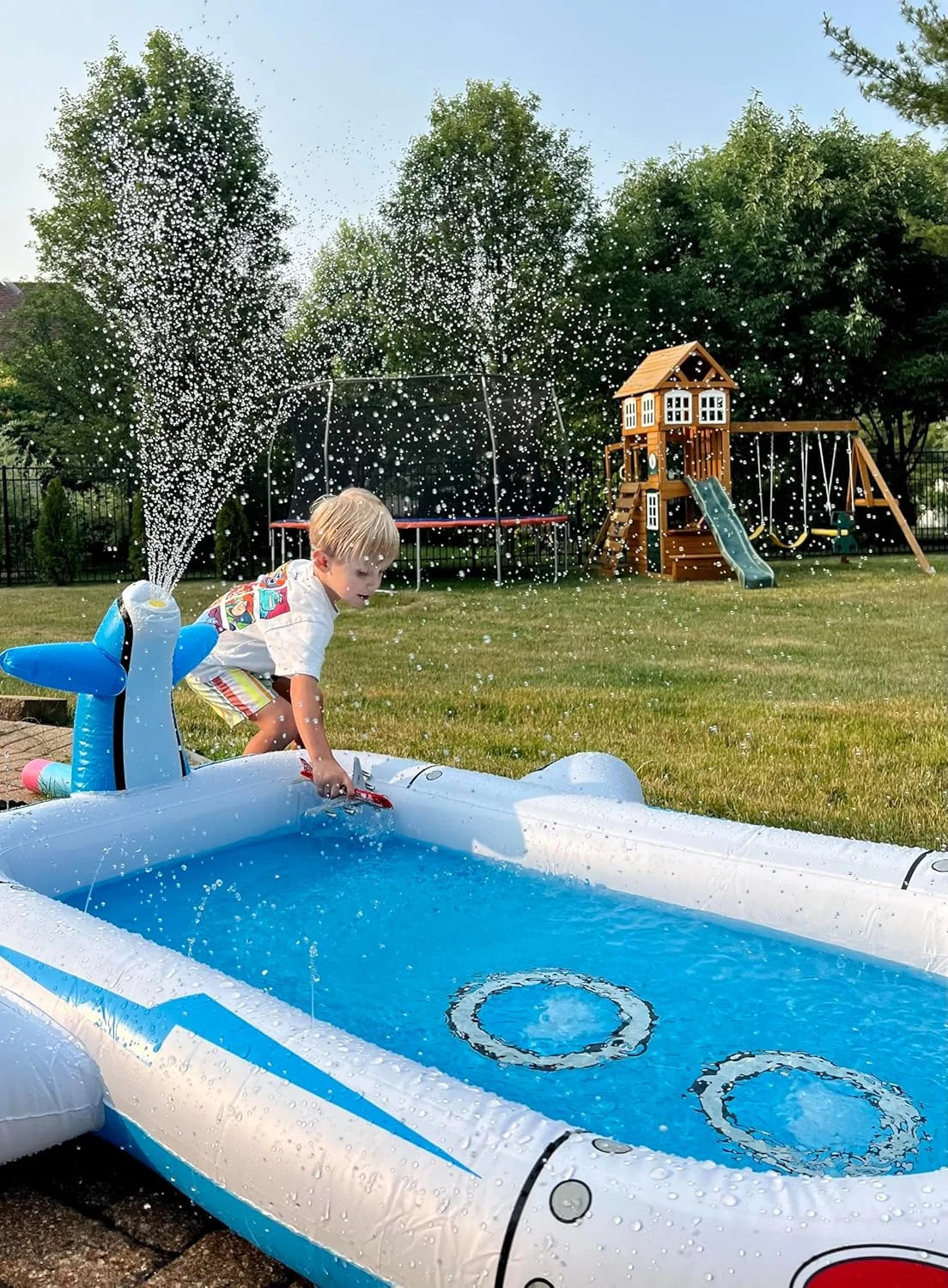Kiddie Pool Splash Pad for Kids 68″ x 38″ x 21.5″ | 3-in-1 Inflatable Sprinkler