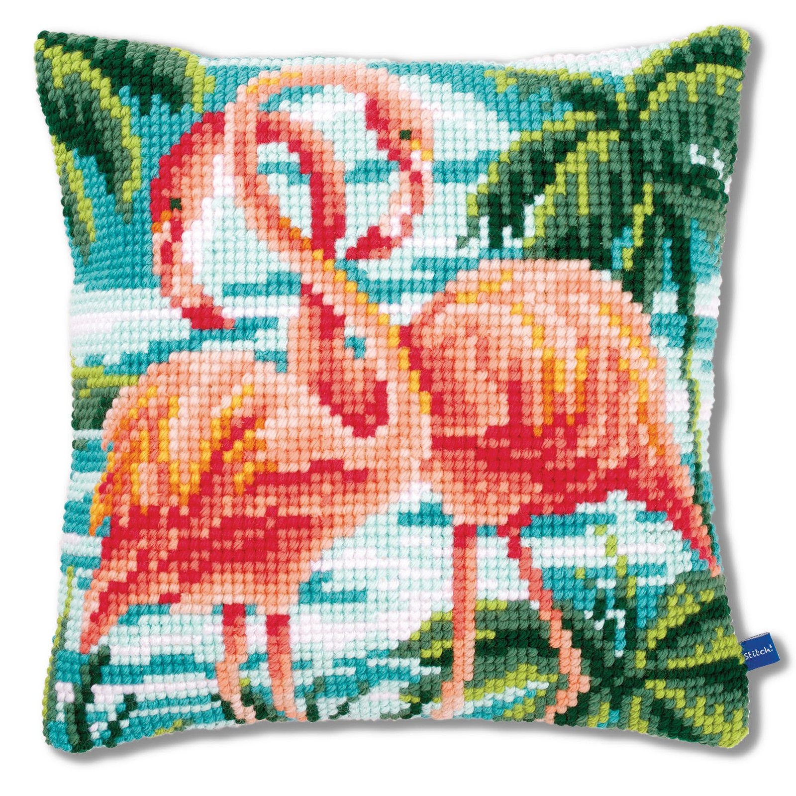 Vervaco Flamingos Cross Stitch Pillow Front Kit 15.75×15.75in Cotton