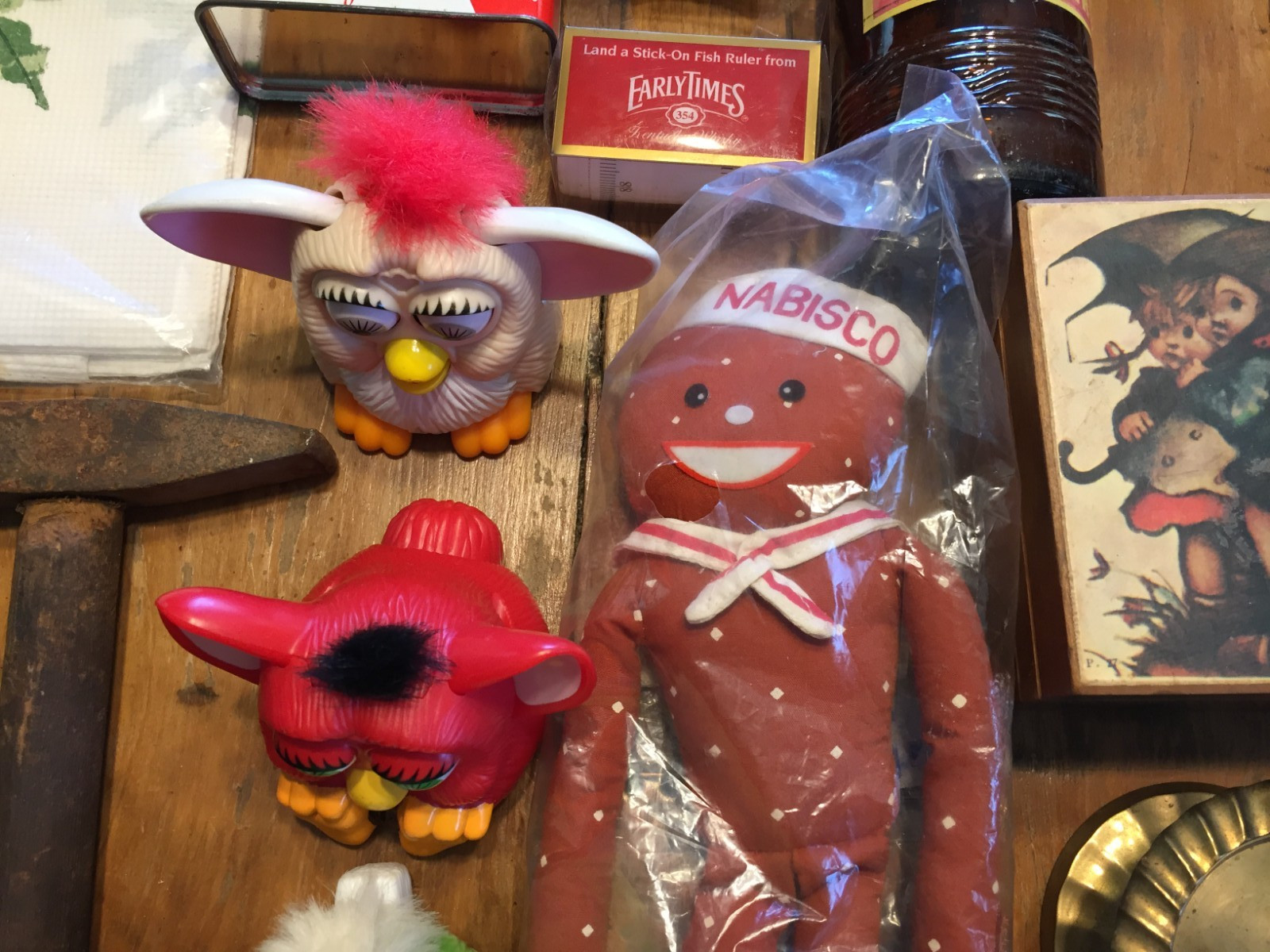 Junk Drawer Lot 35 Items,Brass,Trinket,Electronics,Knife,Bottle,Furby,Compass,J3